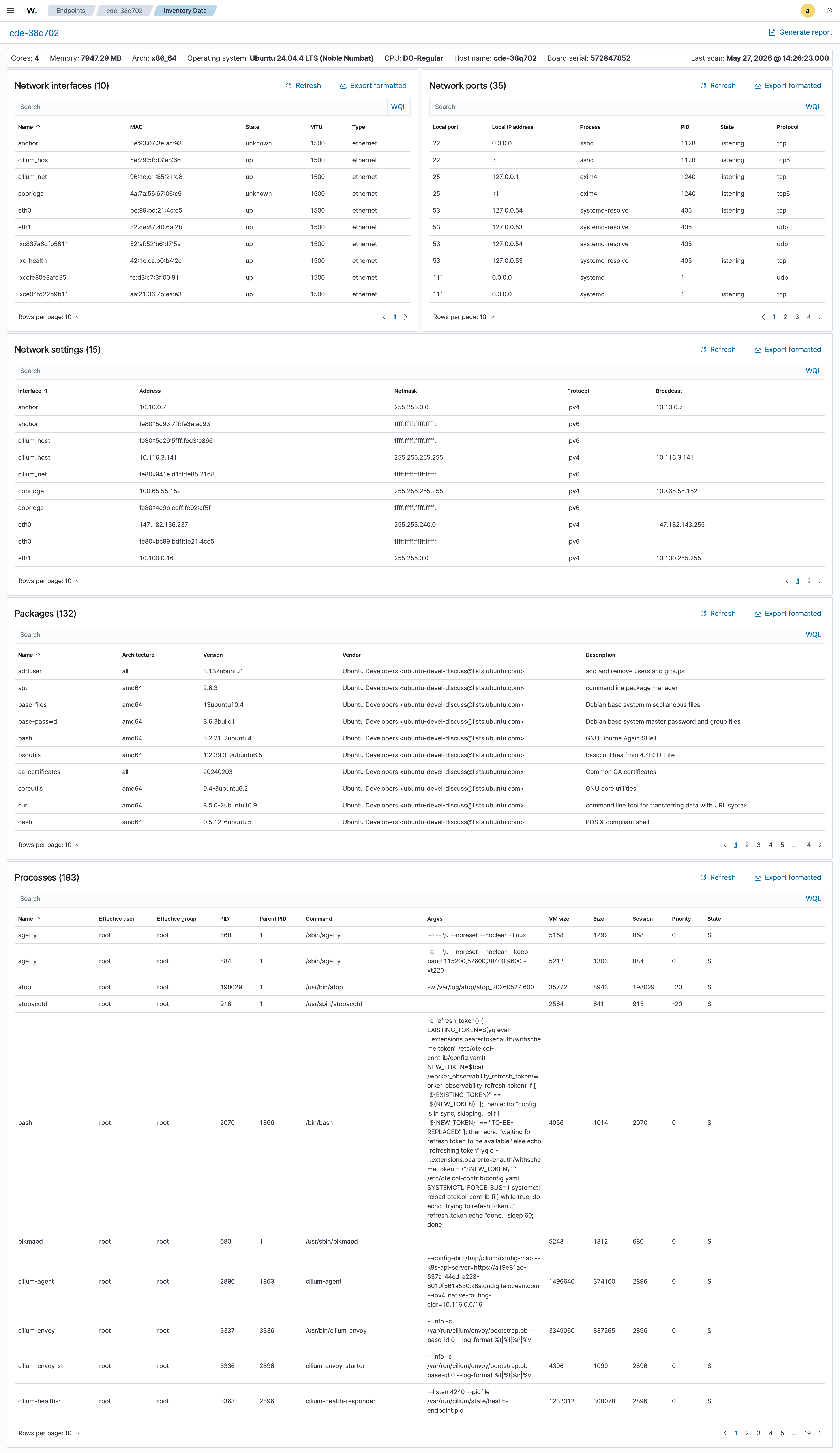 CDE agent inventory data
