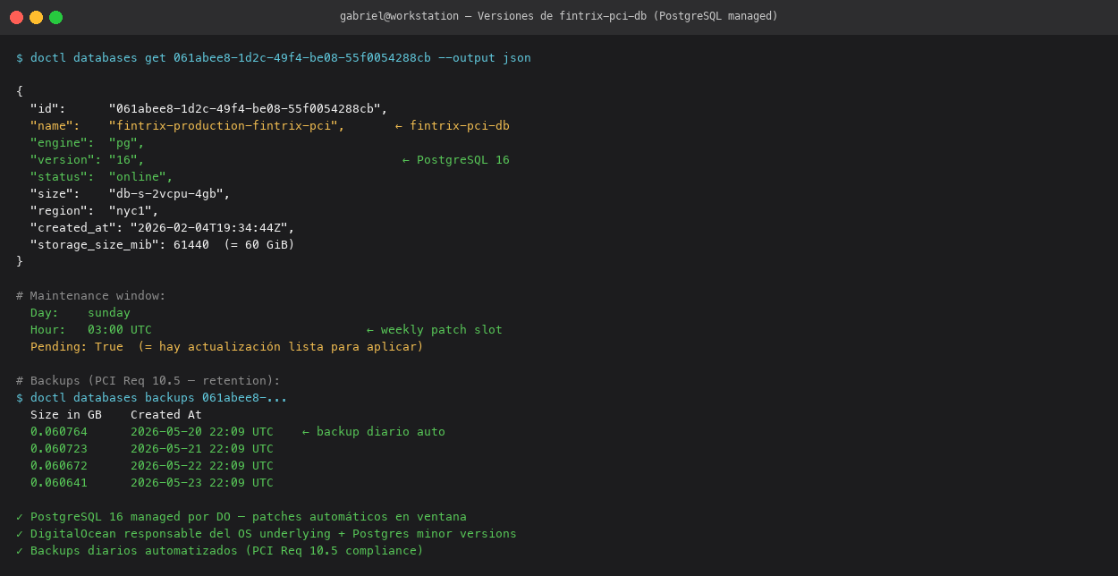 fintrix-pci-db version + maintenance