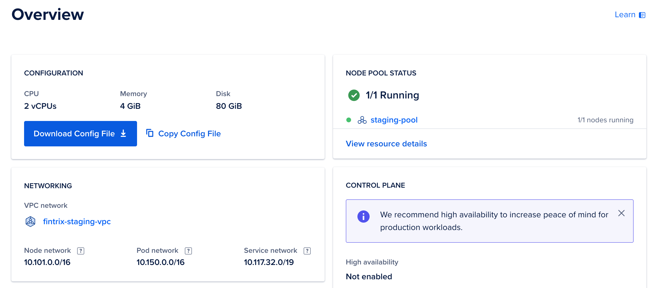 DO K8s staging cluster overview