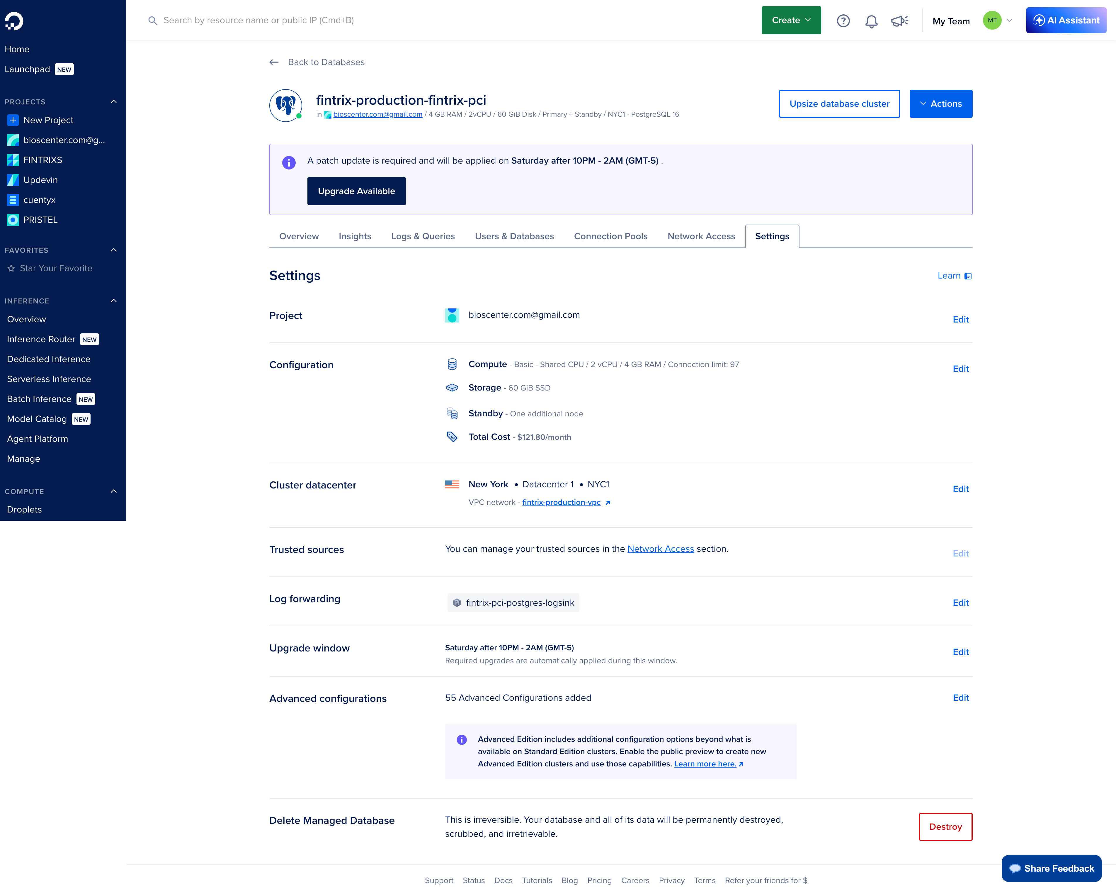 DO Production DB trusted sources — solo cluster prod